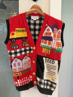 Sweater Loft vintage Red Real Estate Knit Vest